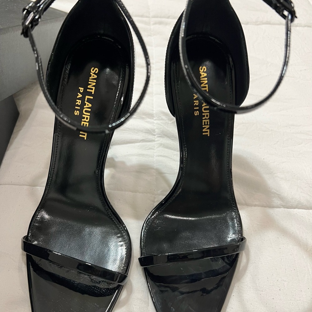 Saint Laurent Black Stiletto Heels with Ankle Strap